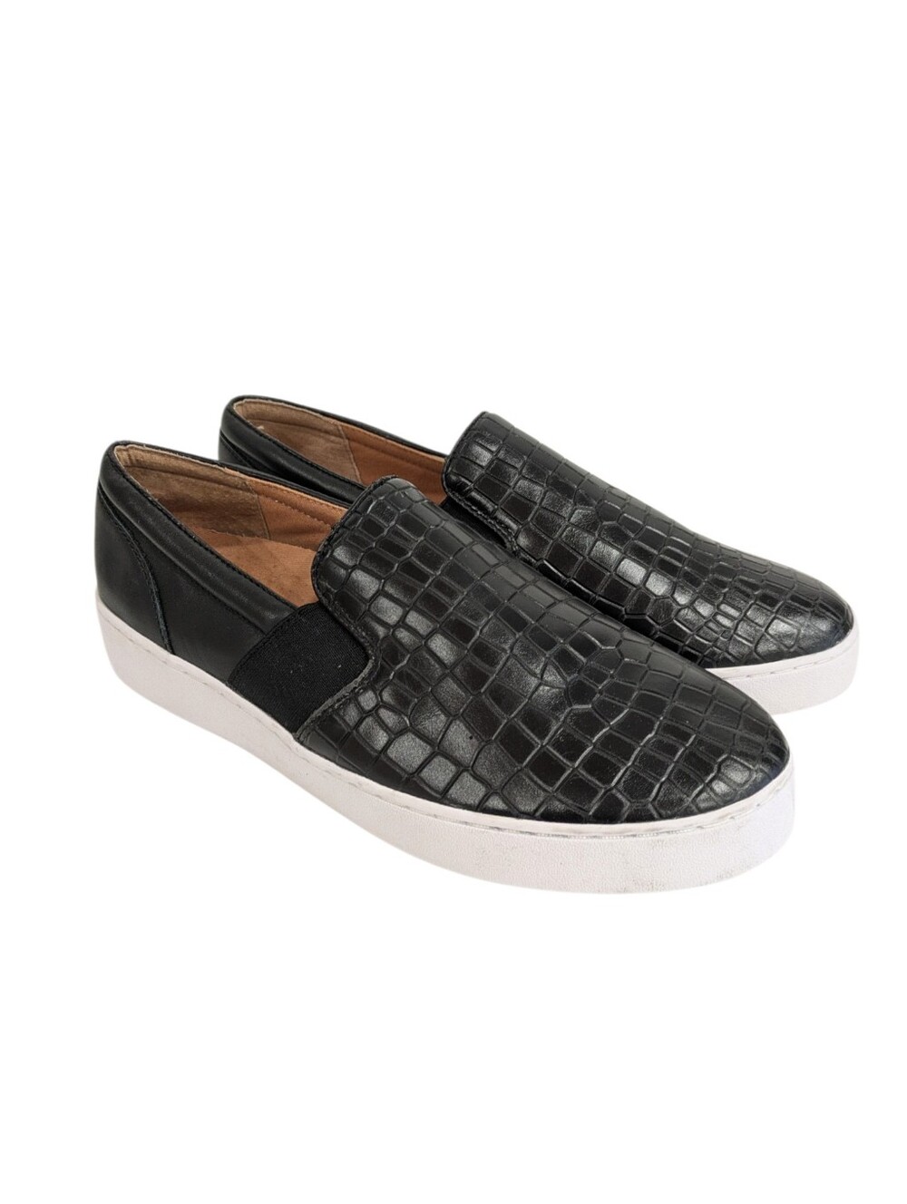 Vionic Demetra Black Croc Embossed Leather Slip On Sneakers Size 9 Comfort Flat